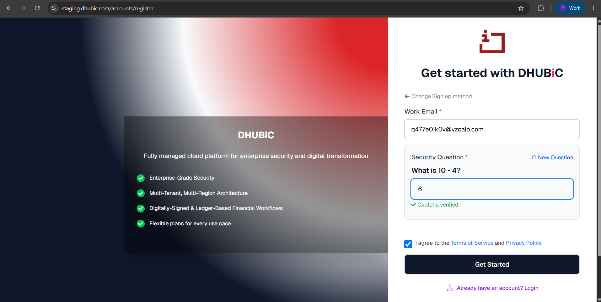 Enter Email and Security Verification screenshot