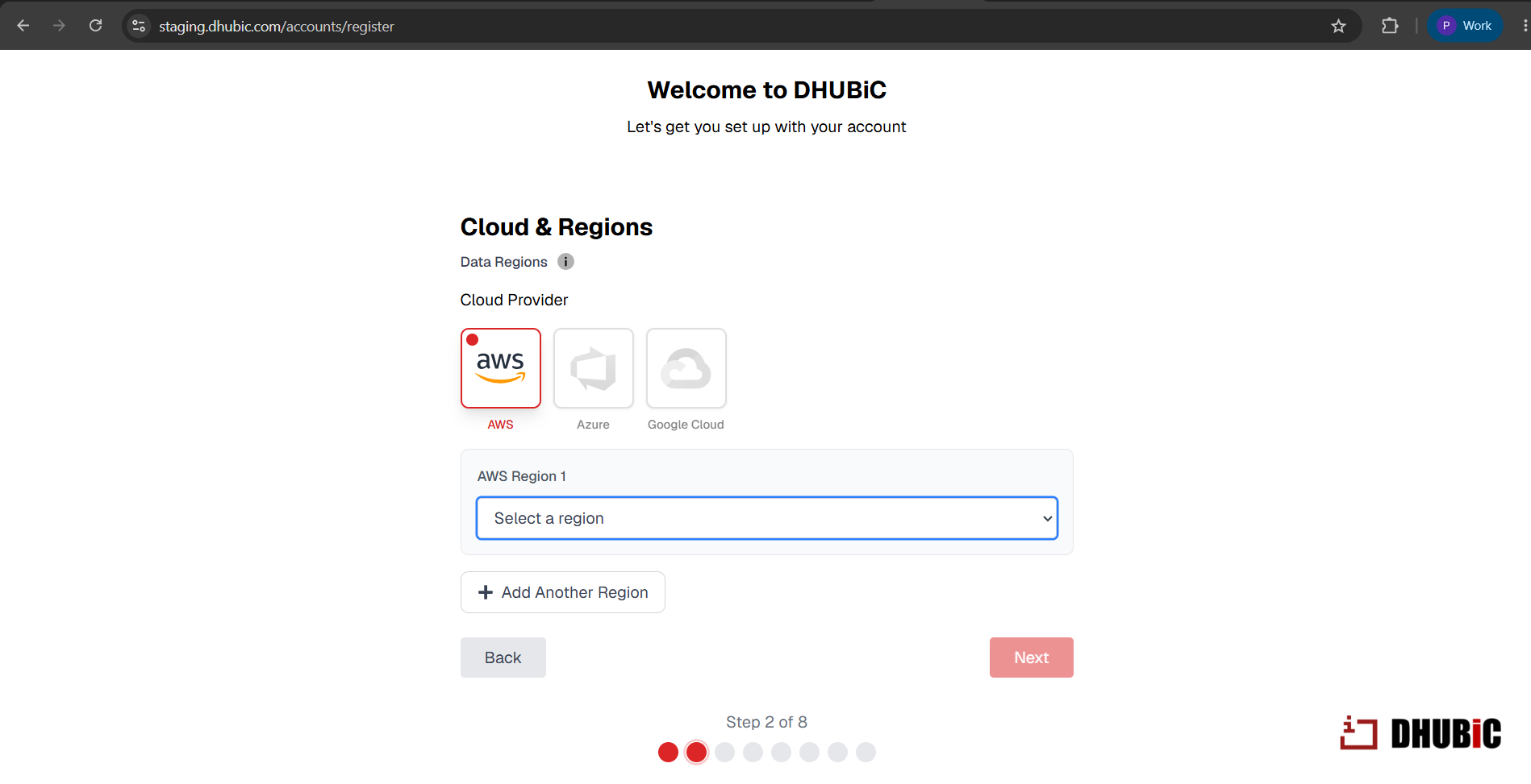 Cloud Provider & Region Selection — Initial State screenshot