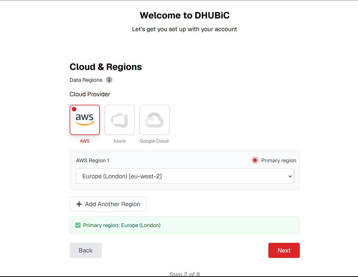 Cloud Provider & Region Selection — Setup Complete screenshot