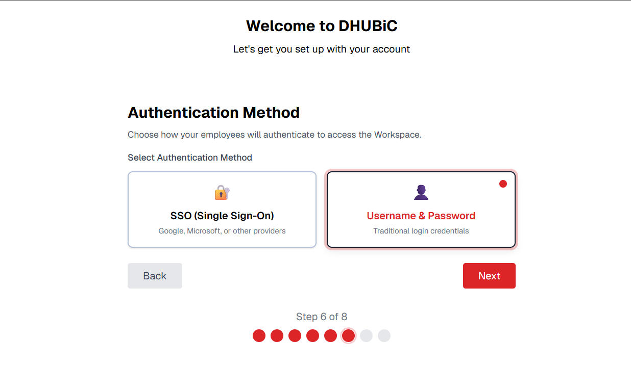 Authentication Method Selection screenshot