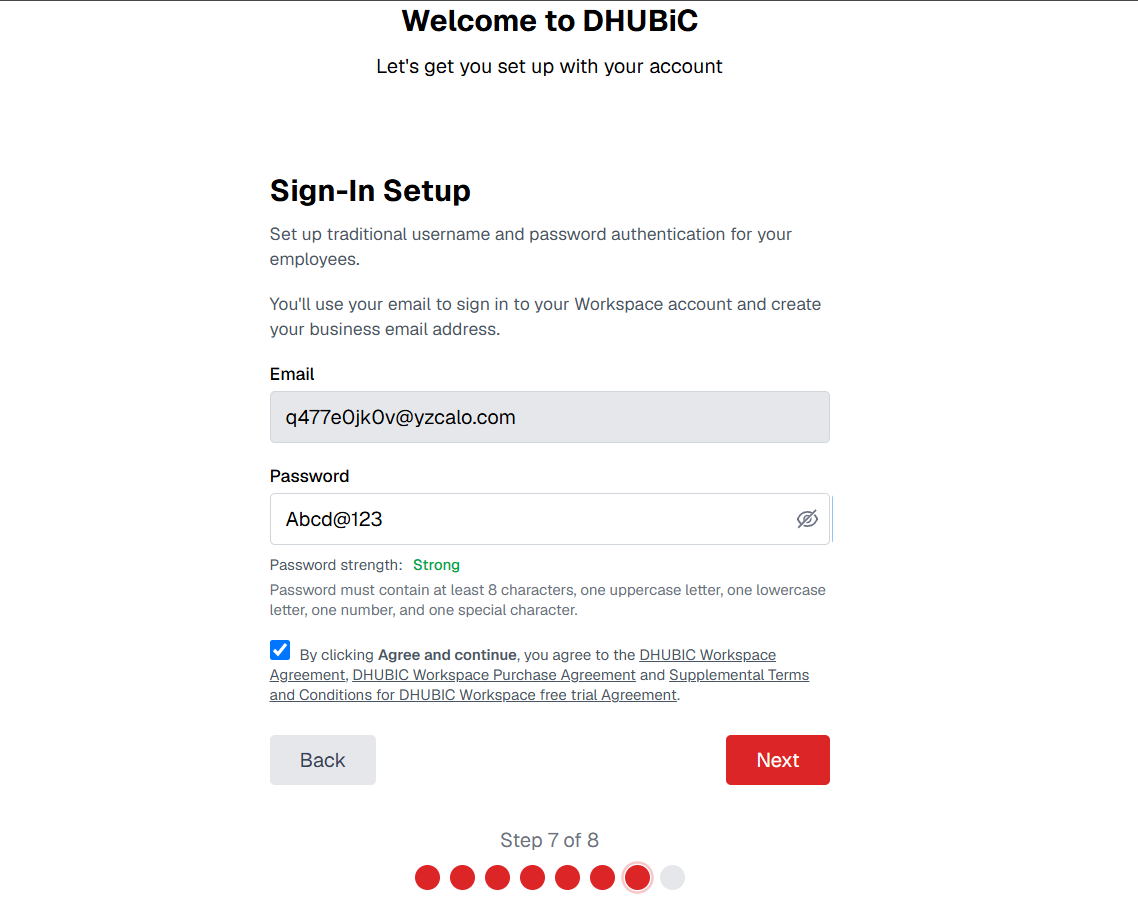 Sign-In Credentials Setup screenshot
