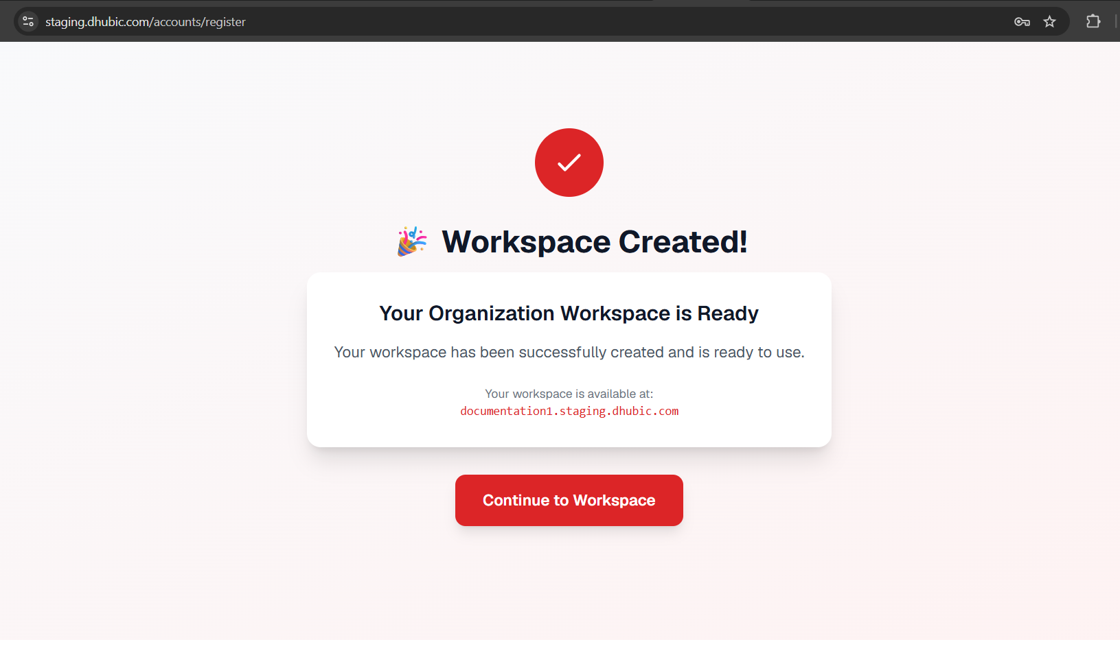 Workspace Creation Success screenshot